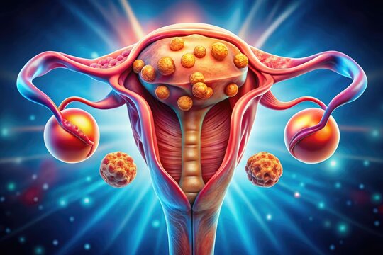 Medical illustration of oophoritis inflammation in the ovaries with anatomical details and symptoms
