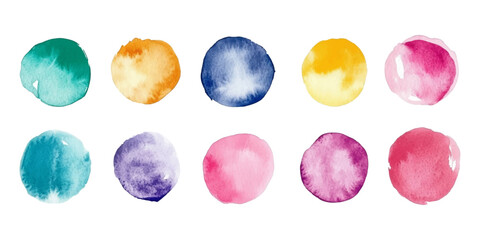 Set of multi-colored watercolors on a white background.