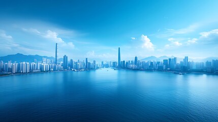 Fototapeta premium Harbor surrounded by cityscape showcasing the economic importance of the port