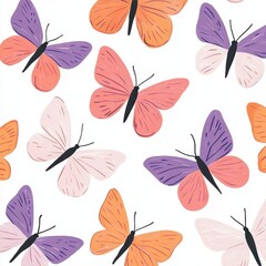 Colorful Butterfly Pattern Seamless White Background