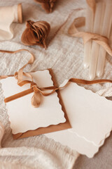 Two invitation card mockup with ribbon 
