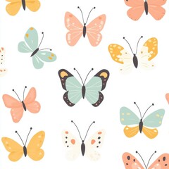 Colorful Butterfly Pattern Seamless White Background