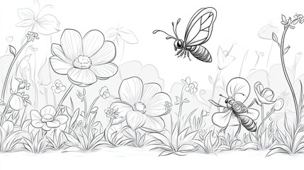 Beautiful Bee Coloring Page, Bees Colouring Design for Your Corporate Books and Business Graphic Resource or Creative Project, Ai Generative