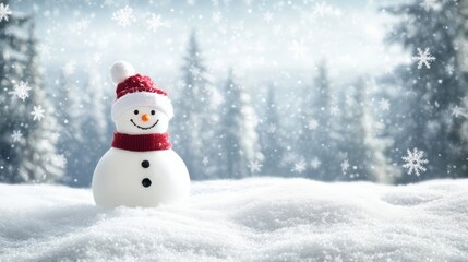 Fototapeta premium Whimsical winter wonderland, a snowman's serene stand in the snow