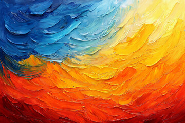 Vivid abstract painting capturing a sunset over ocean waves