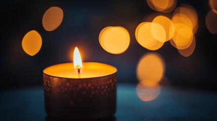 Warm glow of a single candle, captivating display of light and tranquility in the dark