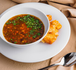 Hearty homemade bean soup with assorted breads
