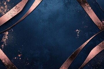 Elegant dark blue background with rose gold lines.