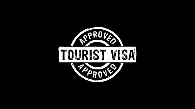Tourist Visa approved stamp and hand stamping impact isolated animation. Travel and tourism 3D concept. Alpha matte channel.