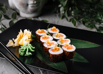 Elegant sushi platter on modern table setting