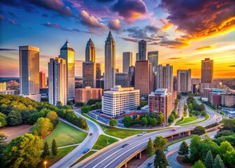 Fototapeta premium Modern Architecture of Atlanta, Georgia Featuring Iconic Buildings and Urban Landscape Views