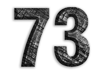 73, number shape with charcoal motif design.