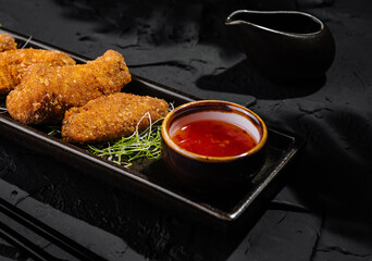 Crispy breaded chicken tenders with dipping sauce