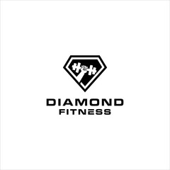 Obraz premium logo fitness diamond club vector, body muscle sport center design template, hand holding barbell vector