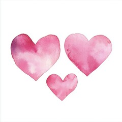 Obraz premium Simple yet powerful image of love and family, featuring three watercolor hearts painted in soft shades of pink on a white background