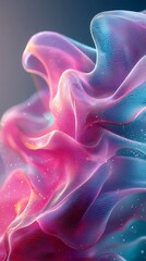 Obraz premium Mesmerizing pink and blue particles swirl in an abstract background with elegant wavy lines, creating a vibrant and modern design perfect for digital projects
