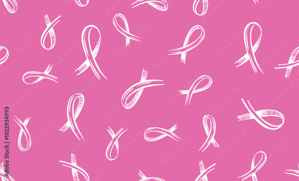 Wall mural breast cancer day, pattern on pink. vector illustration.