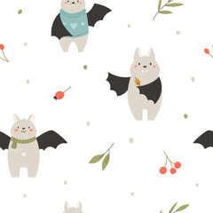 Adorable Cartoon Bats Seamless Pattern for Halloween and Fall