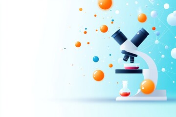 A modern microscope with colorful bubbles, symbolizing scientific research and discovery in a bright, engaging environment.