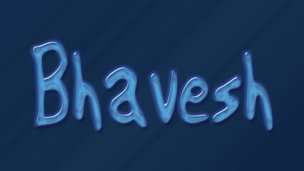 Water bubble 3D text effect of Hindi name Bhavesh 0n blue background.
