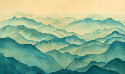Chinese style, mountains, art, layers, illustration, background