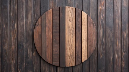A circular mockup signboard mounted on a dark-stained wooden wall, providing a stylish backdrop that is perfect for storefront branding.