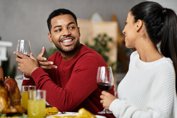 A group of friends enjoys each others company during a cozy Christmas gathering filled with joy.