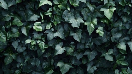 A dense wall of green ivy leaves, captured in high resolution for an enchanting and realistic wallpaper