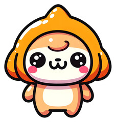 Cute cartoon character with orange hood and adorable expression