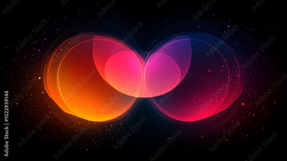 Poster abstract background featuring two colorful circles merging together with a sparkling overlay. the ci