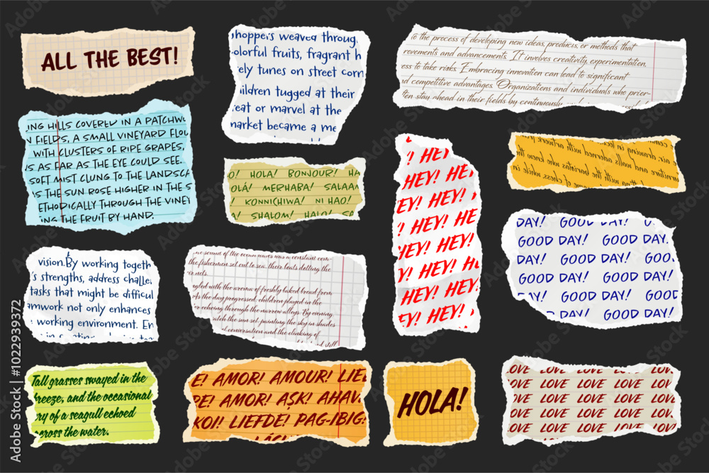 Canvas Prints ripped paper strips with handwritten text. realistic crumpled paper scraps with torn edges. shreds o