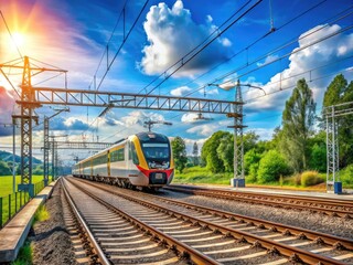 Modern Rail Electrification Infrastructure with Overhead Catenary Wires and Electric Train System