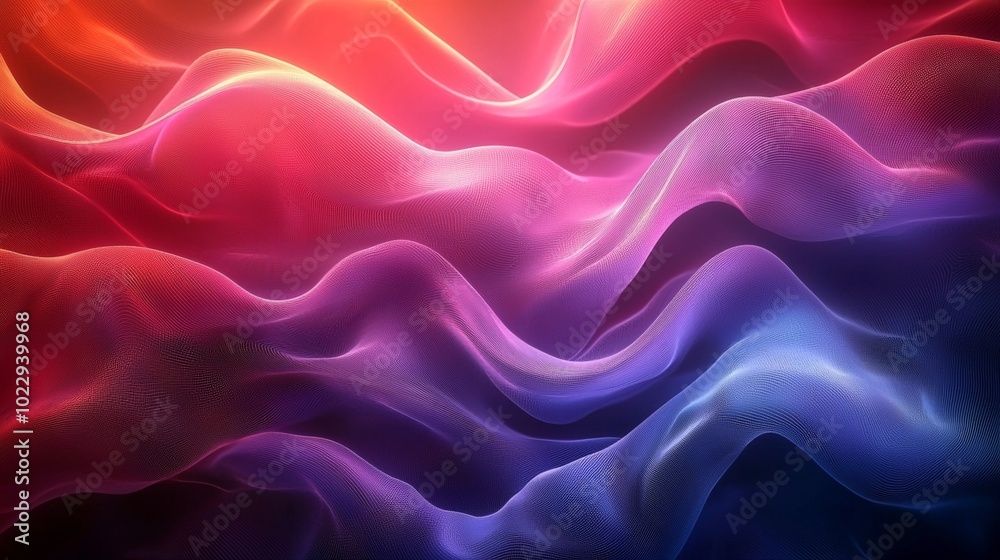 Poster vibrant wave background with gradient colors flowing from purple to red, textured mesh pattern for d