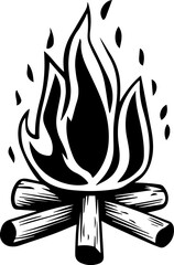 Woodcut Campfire Hand-drawn Illustration