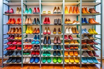 Fototapeta premium Modern Shoe Rack for Closet Organization, Stylish Storage Solution for Footwear and Accessories