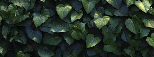 A dense wall of green ivy leaves, captured in high resolution for an enchanting and realistic wallpaper