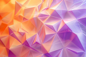 Fototapeta premium Backdrop with contemporary abstract design featuring layered orange and purple triangles and geometric shapes. Modern geometry background. front view. Digital 3D render. wallpaper with texture.