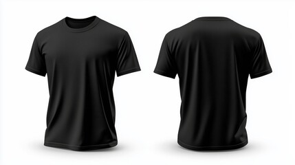 Black Short-Sleeved Crew Neck T-Shirt Displayed from Front and Back on White Background