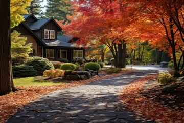 Obraz premium Autumn architecture outdoors driveway.