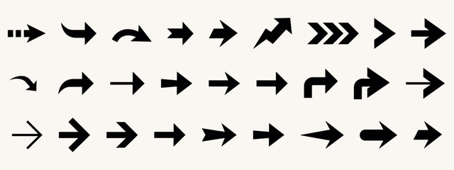 Set of simple solid doodle vector arrows white and black