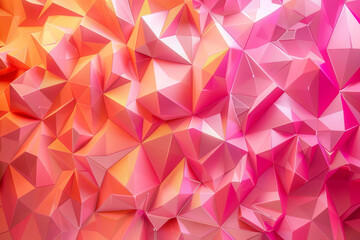 Backdrop with contemporary abstract design featuring layered pink and gold triangles and geometric shapes. Modern geometry background. front view. Digital 3D render. wallpaper with texture.