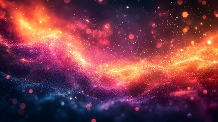 Naklejka premium Abstract background with sparkling particles forming wavy shapes and blurry lights, creating a magical festive atmosphere