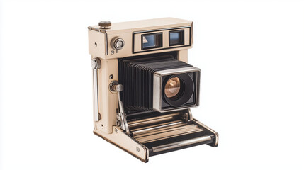 Retro camera gadget device apparatus design with vintage futuristic look on white solid background with copy space