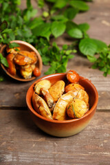 Mushrooms freshly picked in the forest after the rain.