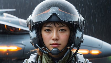 women war fighter pilot wear helmet