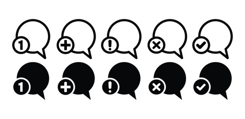 set of notification message icon symbol sign vector design black white color outline black fill illustration collection isolated