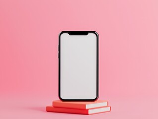 3D Render of a smartphone with e-learning content, perspective view, isolated background, minimalist style.