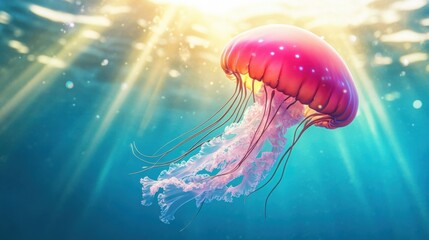 Vibrant Jellyfish Gliding Through Clear Ocean Waters