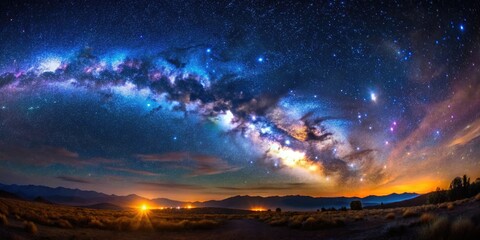 Naklejka premium Night Sky Filled with Stars and Constellations, Capturing the Beauty of the Universe Above Us