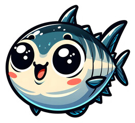 Cute cartoon fish sticker with big eyes and happy expression